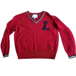 Kids Lanvin Letterman Wool Red Blue Vneck Sweater‎